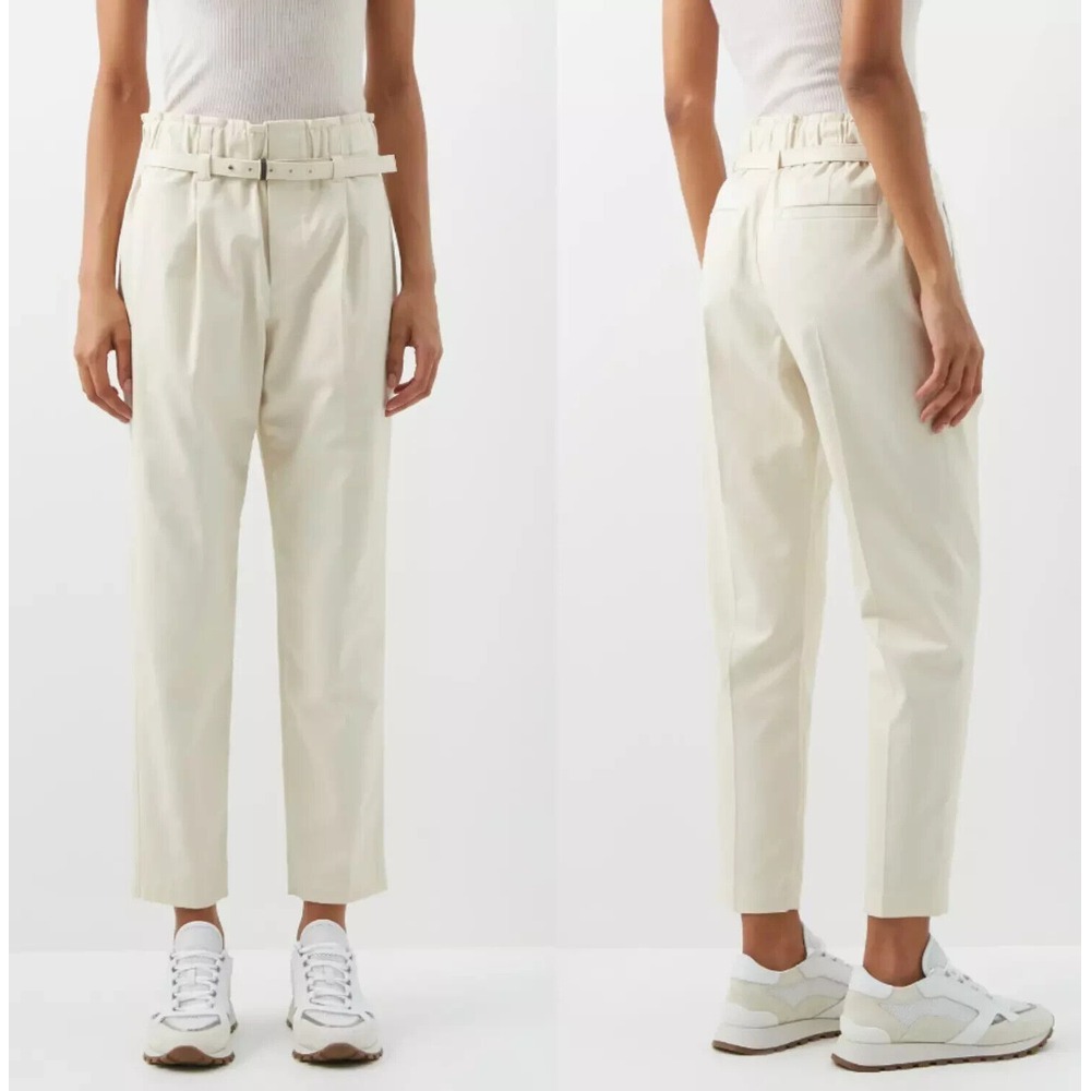 Brunello Cucinelli Cotton Twill High Waist Cropped Pants Women 12 Flaw* Pockets